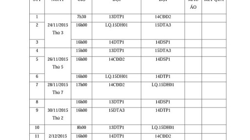 Lich thi đấu bóng đá Nữ cúp DNTU Lần 1 - 2015