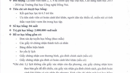 Thông báo học bổng "Quỹ học bổng Văn miếu Trấn Biên" 2015