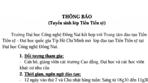 Thông báo tuyển sinh lớp tiền Tiến sĩ