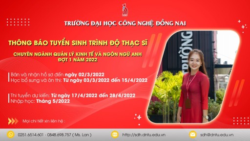 Thông báo Tuyển sinh trình độ Thạc sĩ ngành Quản lý kinh tế và ngành Ngôn ngữ Anh – Đợt 1 năm 2022