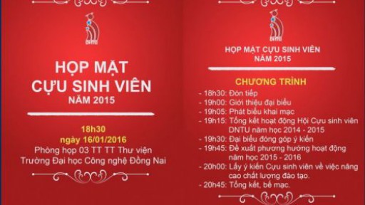 Thư mời tham dự Họp mặt Cựu sinh viên DNTU 2015